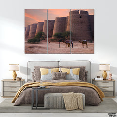 Camels At Derawar Fort Bahawalpur Heritage Site (3 Panel) Travel Wall Art