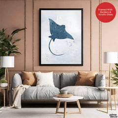 Blue Stingray Fish Over Silver Background | Abstract Animal Artwork #00105 - Prime Décor