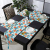 Blue Tropical Monstera Leaves With Deep Orange Flower Buds | Table Runner and Placemat Set