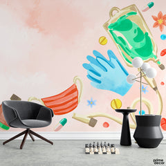 Peachy Watercolor Medical Equipment | Office Wallpaper Mural - Prime Décor