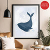 Blue Whale Over Silver Background | Abstract Animal Artwork #00106