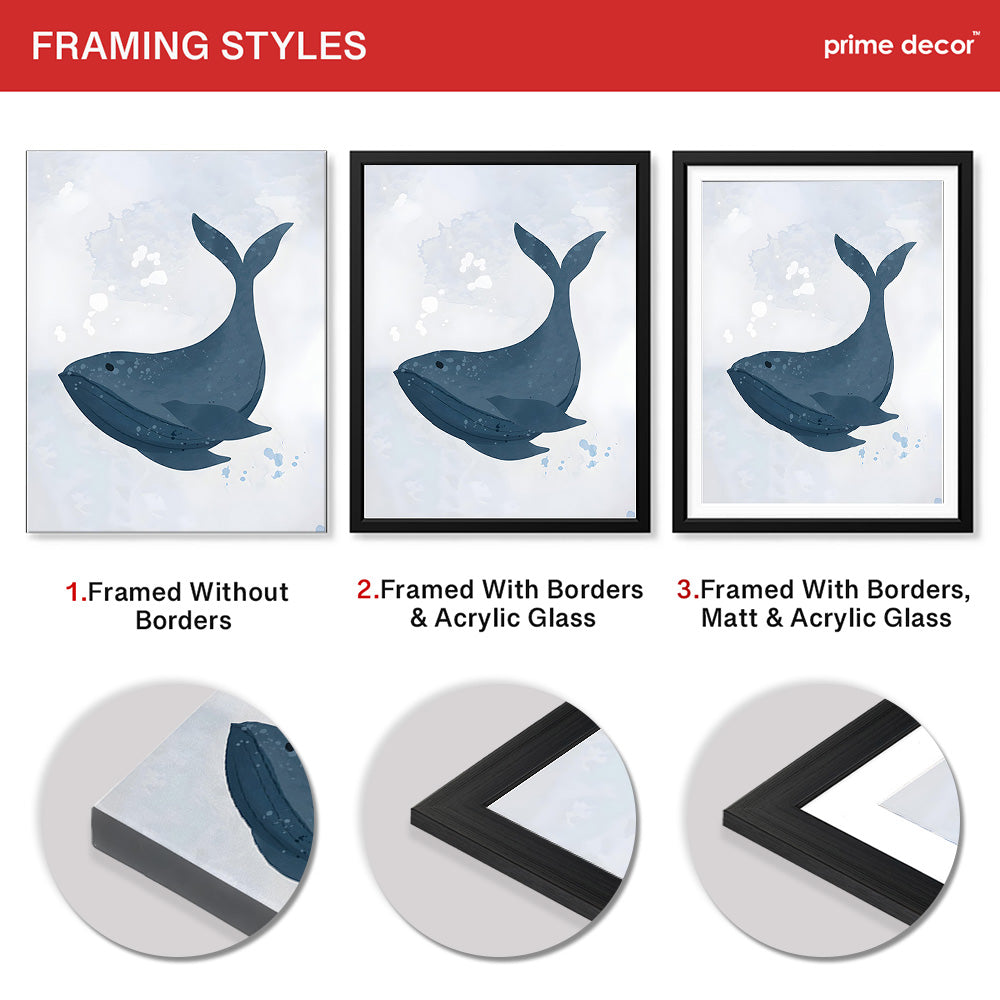 Blue Whale Over Silver Background | Abstract Animal Artwork #00106 - Prime Décor