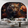 Gruesome Tiger With Rose Flower Buds | Animal Wallpaper Mural