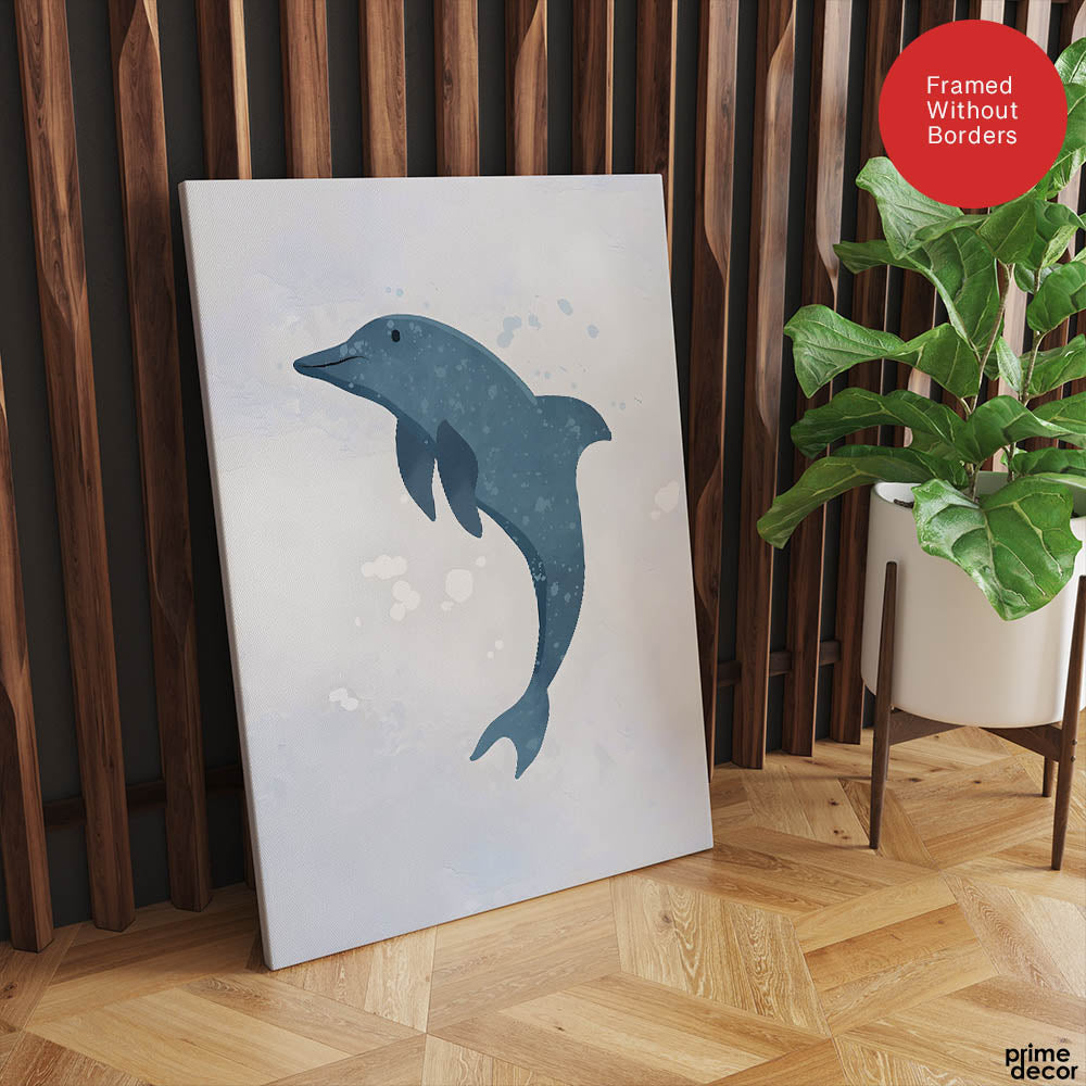 Blue Dolphin Over Silver Background | Abstract Animal Artwork #00107 - Prime Décor