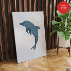 Blue Dolphin Over Silver Background | Abstract Animal Artwork #00107 - Prime Décor