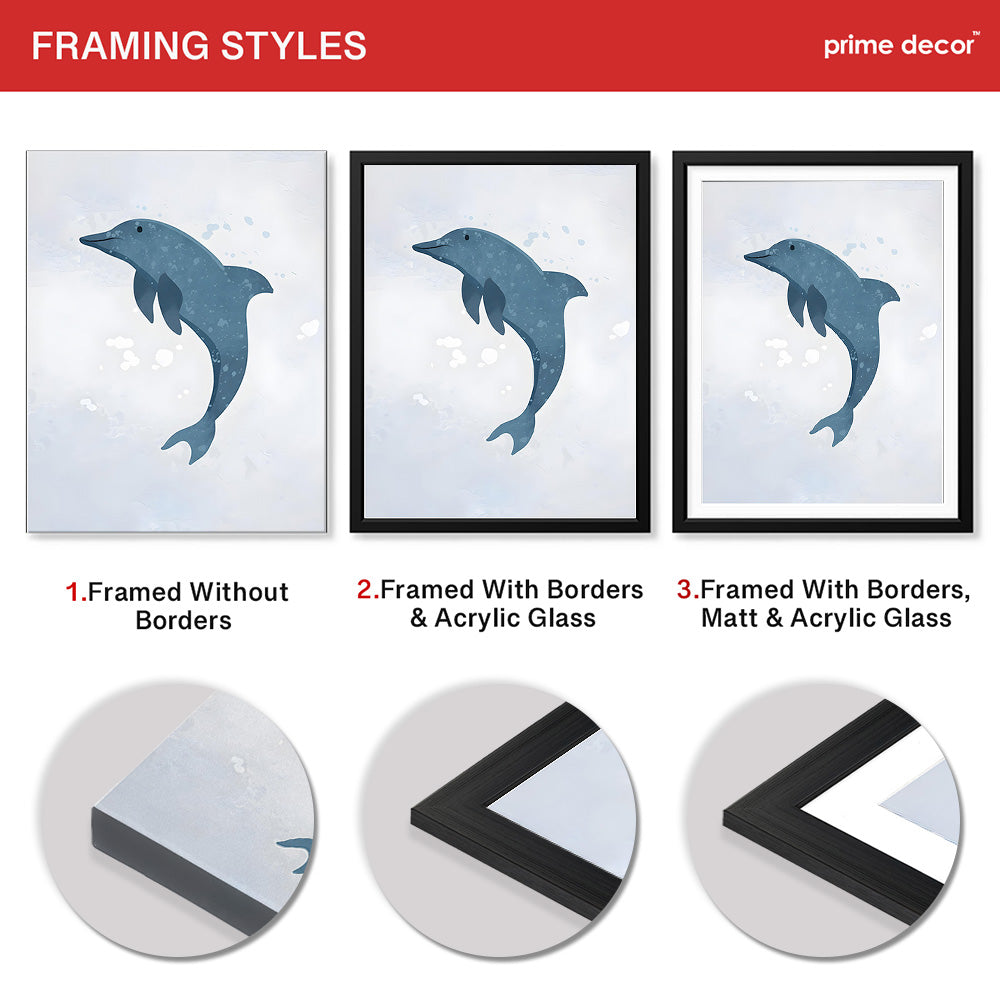 Blue Dolphin Over Silver Background | Abstract Animal Artwork #00107 - Prime Décor