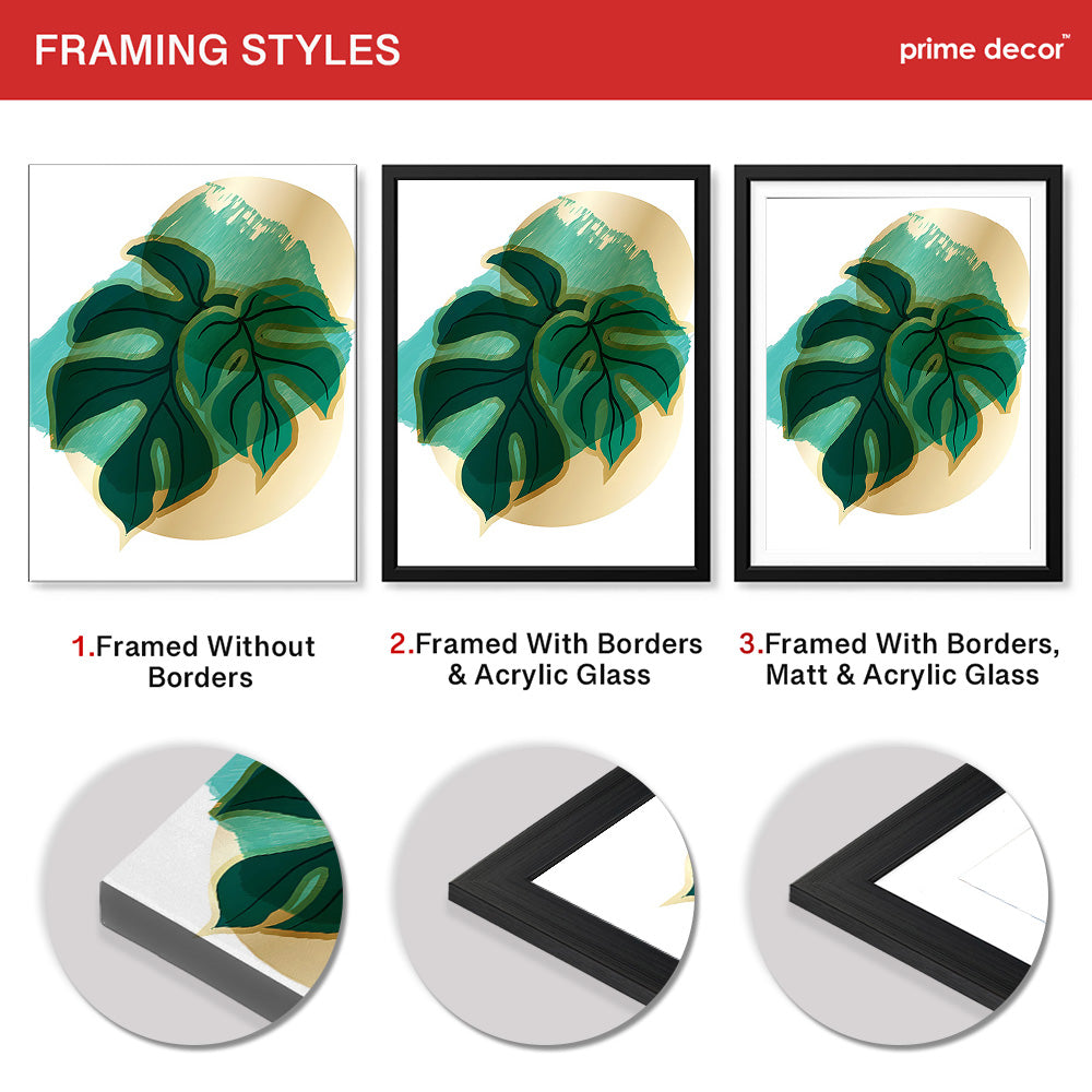 Green Tropical Leaves Over White & Hazel Background | Abstract Floral Artwork #00108 - Prime Décor