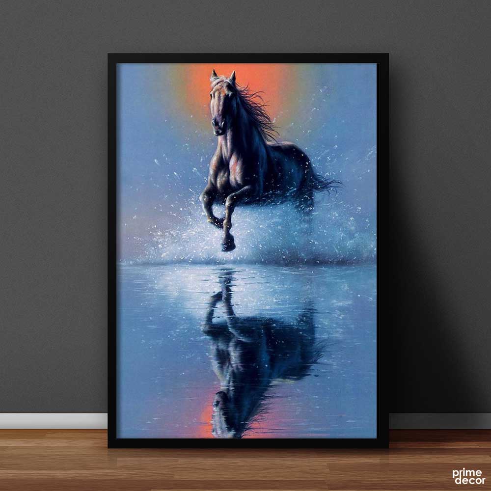 Running Horse Through Water | Animal Poster Wall Art On Sale - Prime Décor
