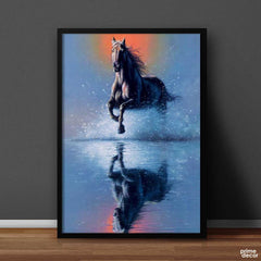 Running Horse Through Water | Animal Poster Wall Art On Sale - Prime Décor