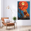 Abstract Lion Artwork Over Red Moon | Animal Poster Wall Art
