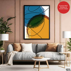 Sea Blue & Brown Abstract With Black Line | Abstract Office Artwork #0010 - Prime Décor