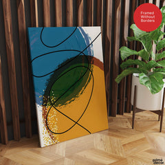 Sea Blue & Brown Abstract With Black Line | Abstract Office Artwork #0010 - Prime Décor