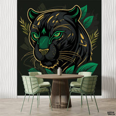 Black Panther In Green Tropical Leaves | Animal Wallpaper Mural - Prime Décor