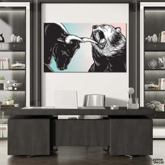 Grayscale Bull & Bear Stock Market (Single Panel) Office Wall Art - Prime Décor