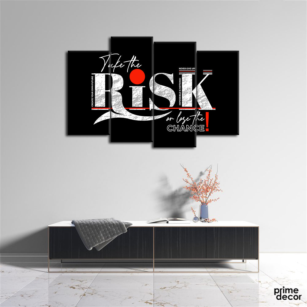 Take The Risk Black & Red Typography (4 Panel) | Office Wall Art - Prime Décor