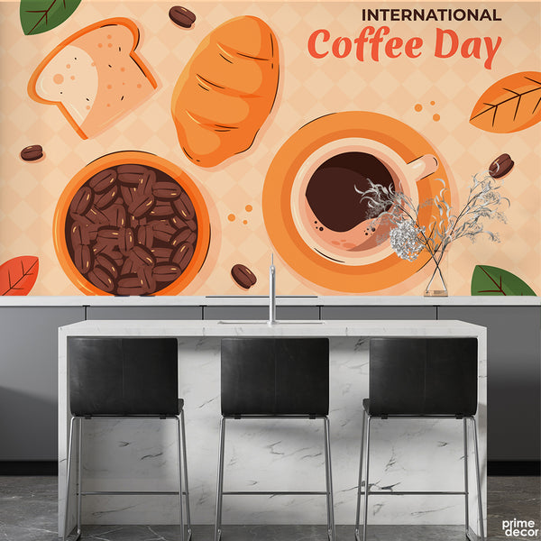 International Coffee Day With Aesthetic Artwork | Cafe Wallpaper Mural