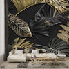 Abstract Black & Gold Exotic Leaves Artwork | Floral Wallpaper Mural