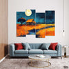 Beautiful Night View Of A Cottage With Moon (4 Panel) Nature Wall Art