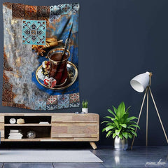Turkish Coffee With Abstract Cultural Style Background | Cafe Tapestry