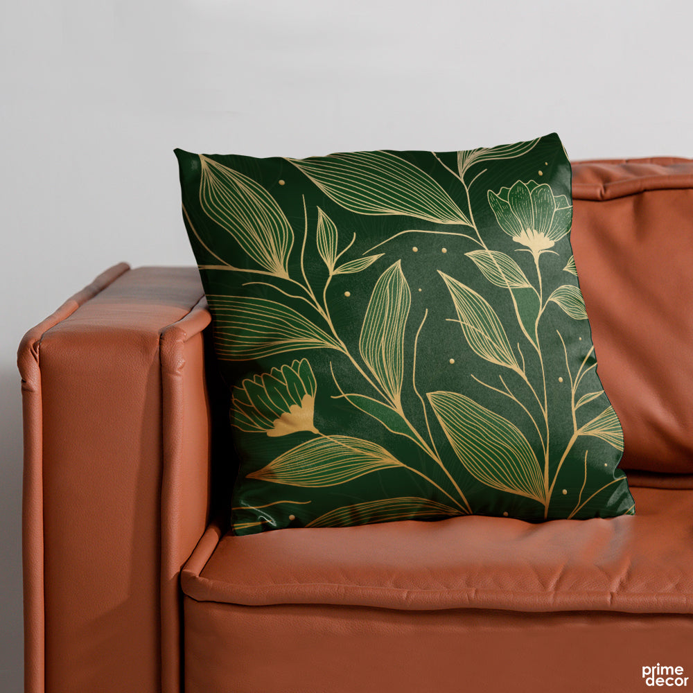 Golden Linear Tropical Leaves | Floral Cushion #111 - Prime Décor
