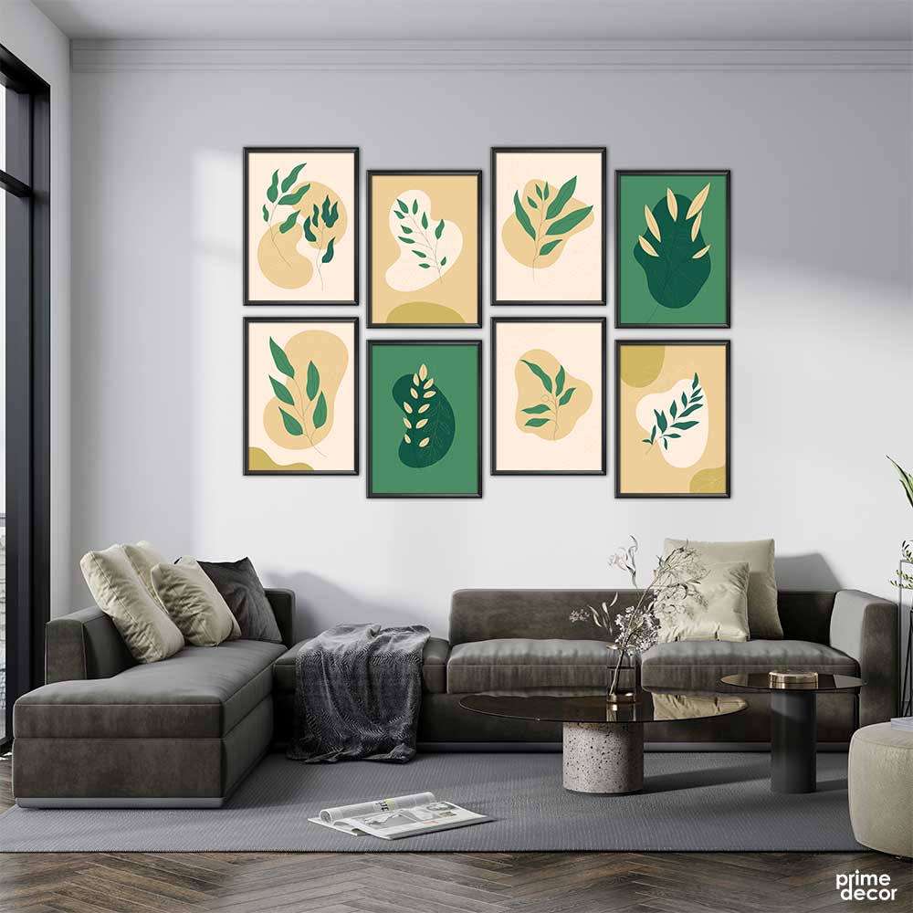 Hand Drawn Flat Green Leaves Vector (8 Panel) Wall Art - Prime Décor