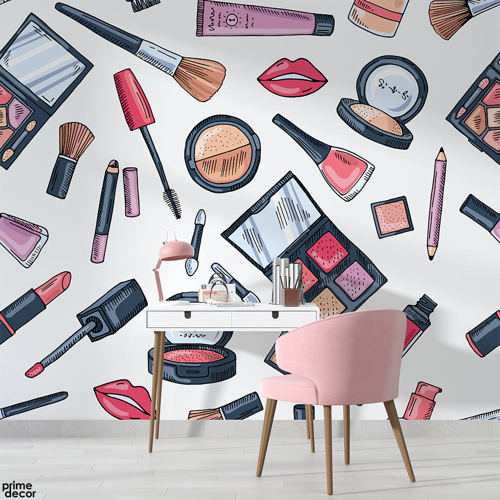 Makeup Kits & Mascaras Mix | Fashion Wallpaper Mural - Prime Décor