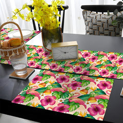 Pink Flamingos With Pineapples & Hibiscus Flowers | Table Runner and Placemat Set