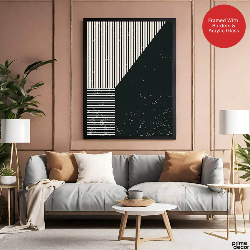 Beautiful Black Linear Design Over Black Background | Abstract Office Artwork #00112 - Prime Décor