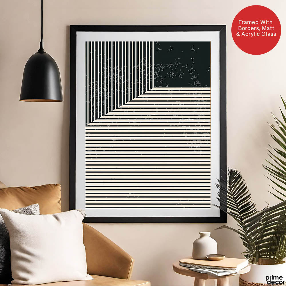 Beautiful Black Linear Design Over Black Background | Abstract Office Artwork #00113 - Prime Décor