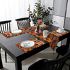 Pacific Blue & Rust Orange Tropical Leaves on Burgundy Background | Table Runner and Placemat Set