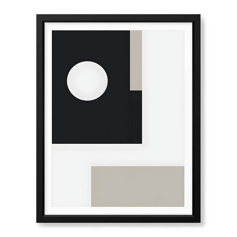 Beautiful Black & Grey Design With White Moon Shape | Abstract Office Artwork #00114 - Prime Décor