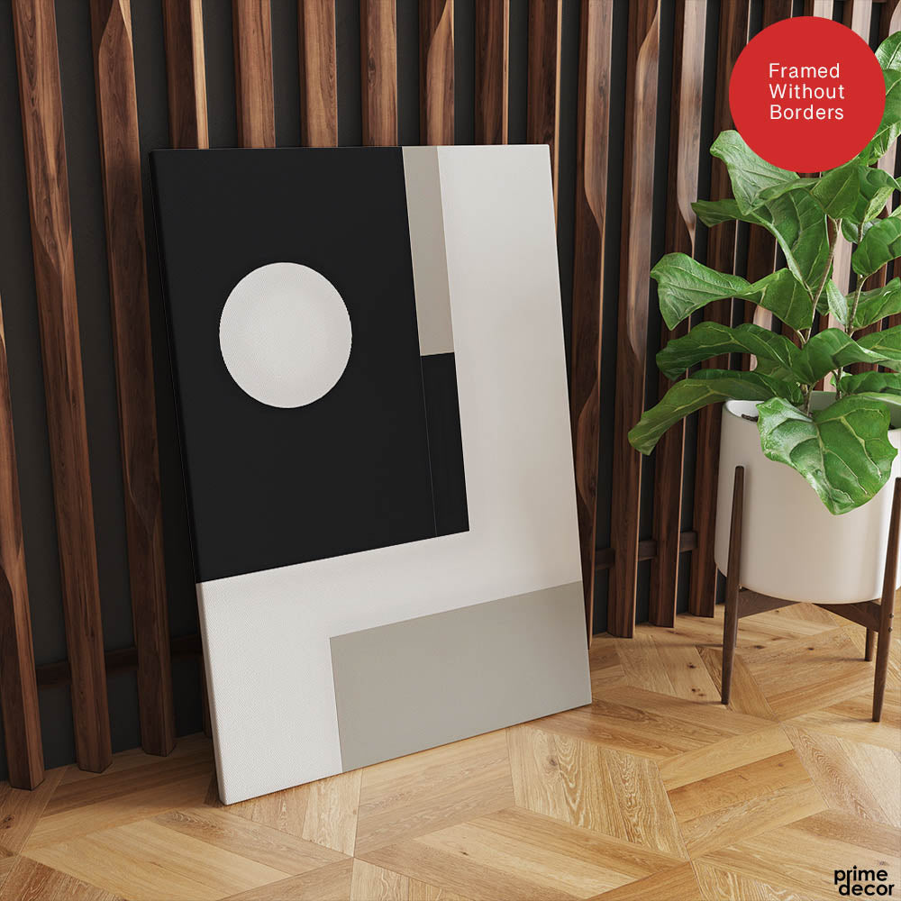 Beautiful Black & Grey Design With White Moon Shape | Abstract Office Artwork #00114 - Prime Décor