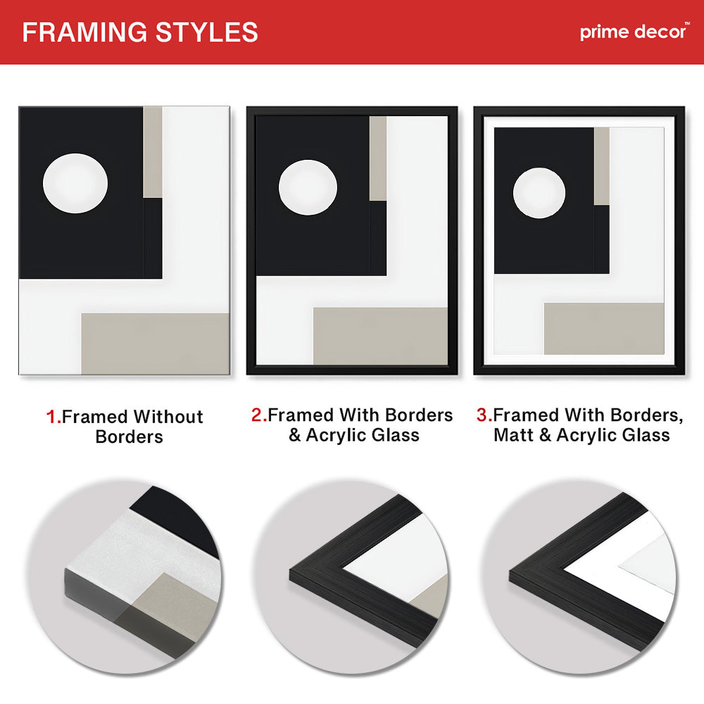 Beautiful Black & Grey Design With White Moon Shape | Abstract Office Artwork #00114 - Prime Décor