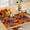 Pacific Blue & Rust Orange Tropical Leaves on Burgundy Background | Table Runner and Placemat Set