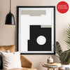 Beautiful Black & Grey Design With White Moon Shape | Abstract Office Artwork #00115