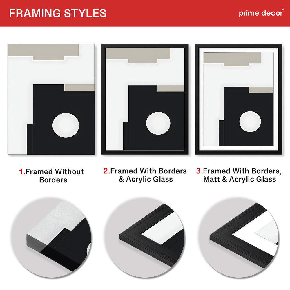 Beautiful Black & Grey Design With White Moon Shape | Abstract Office Artwork #00115 - Prime Décor