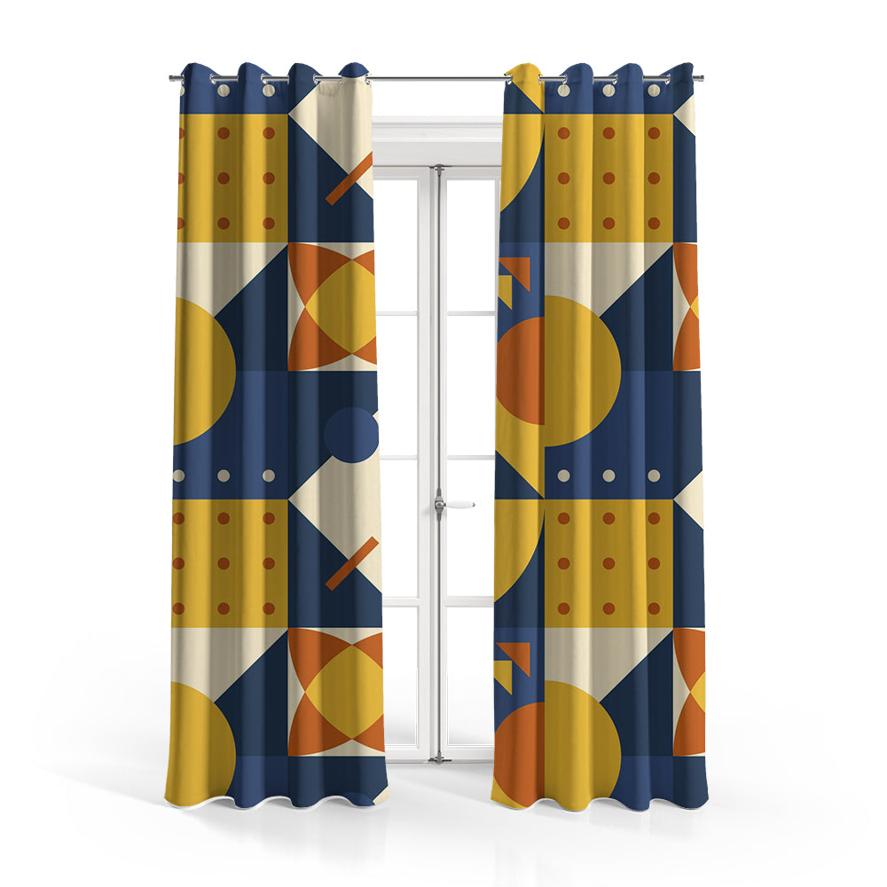 Yellow & Blue Tone Mosaic Pattern | Geometric Curtains #117 - Prime Décor