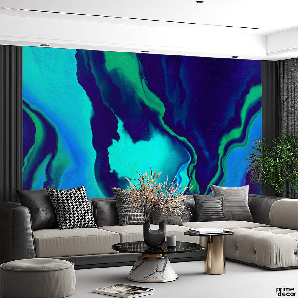 Indigo & Turquoise Abstract Fluid | Abstract Wallpaper Mural – Prime Décor