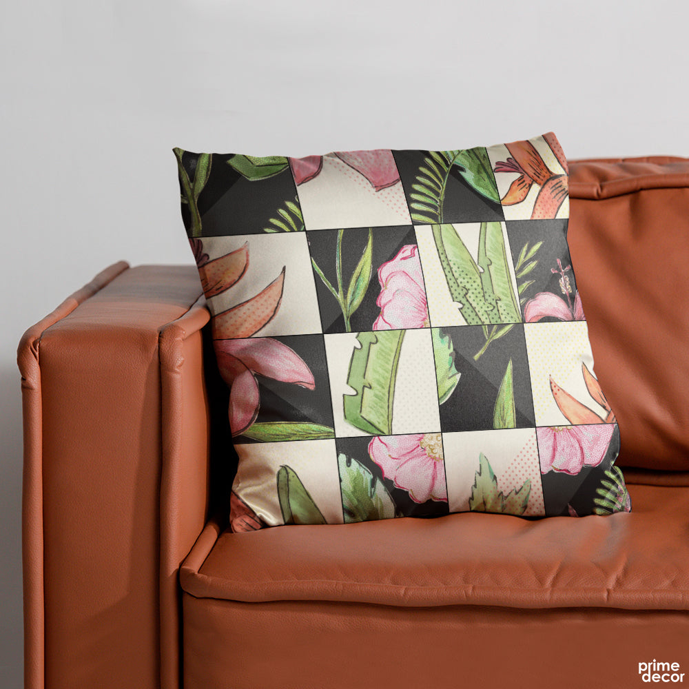 Hand Painted Tropical Square Pattern | Nordic Cushion #119 - Prime Décor