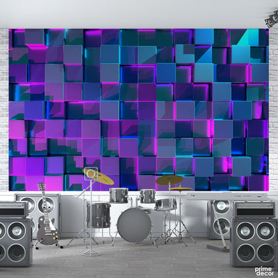Metallic Blue & Pink Square Shape Design | Abstract Wallpaper Mural