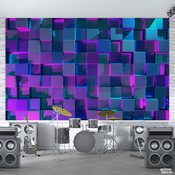 Metallic Blue & Pink Square Shape Design | Abstract Wallpaper Mural