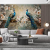 Exotic Peacocks Sitting on Floral Tree Branch | Floral Wallpaper Mural