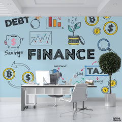 Finance & Accounts Typography With Blue Background | Office Wallpaper Mural
