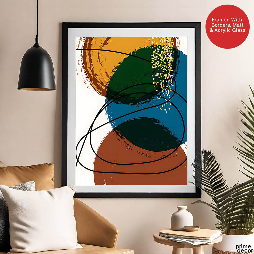 Blue Gold & Brown Abstract With Black Line | Abstract Office Artwork #0011 - Prime Décor