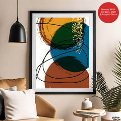 Blue Gold & Brown Abstract With Black Line | Abstract Office Artwork #0011 - Prime Décor