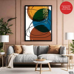 Blue Gold & Brown Abstract With Black Line | Abstract Office Artwork #0011 - Prime Décor