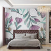 Minimal Violet & Teal Green Flowers Line-art Style | Floral Wallpaper Mural