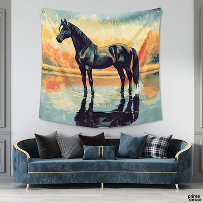 Beautiful Abstract Artwork Of A Black Horse | Animal Tapestry