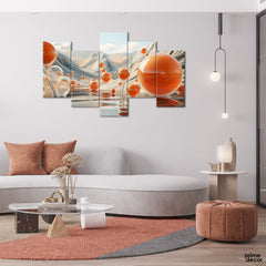 Spherical World of Orange (5 Panel) | Abstract Wall Art - Prime Décor