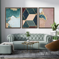 Abstract Green & Beige Color Shades Geometric Design (3 Panel) Abstract Wall Art